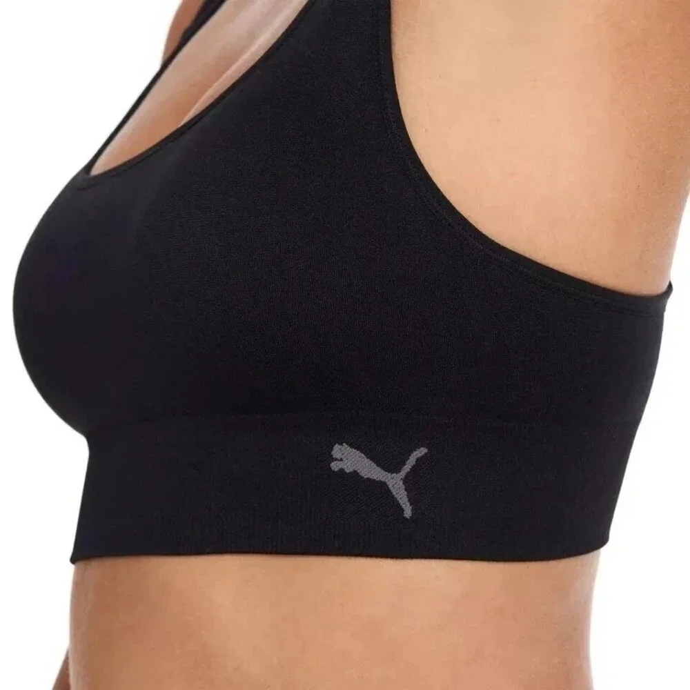 NEW Puma Black Gray  Women's XL 2 Pack Seamless Sports Bra Square Neck G1751